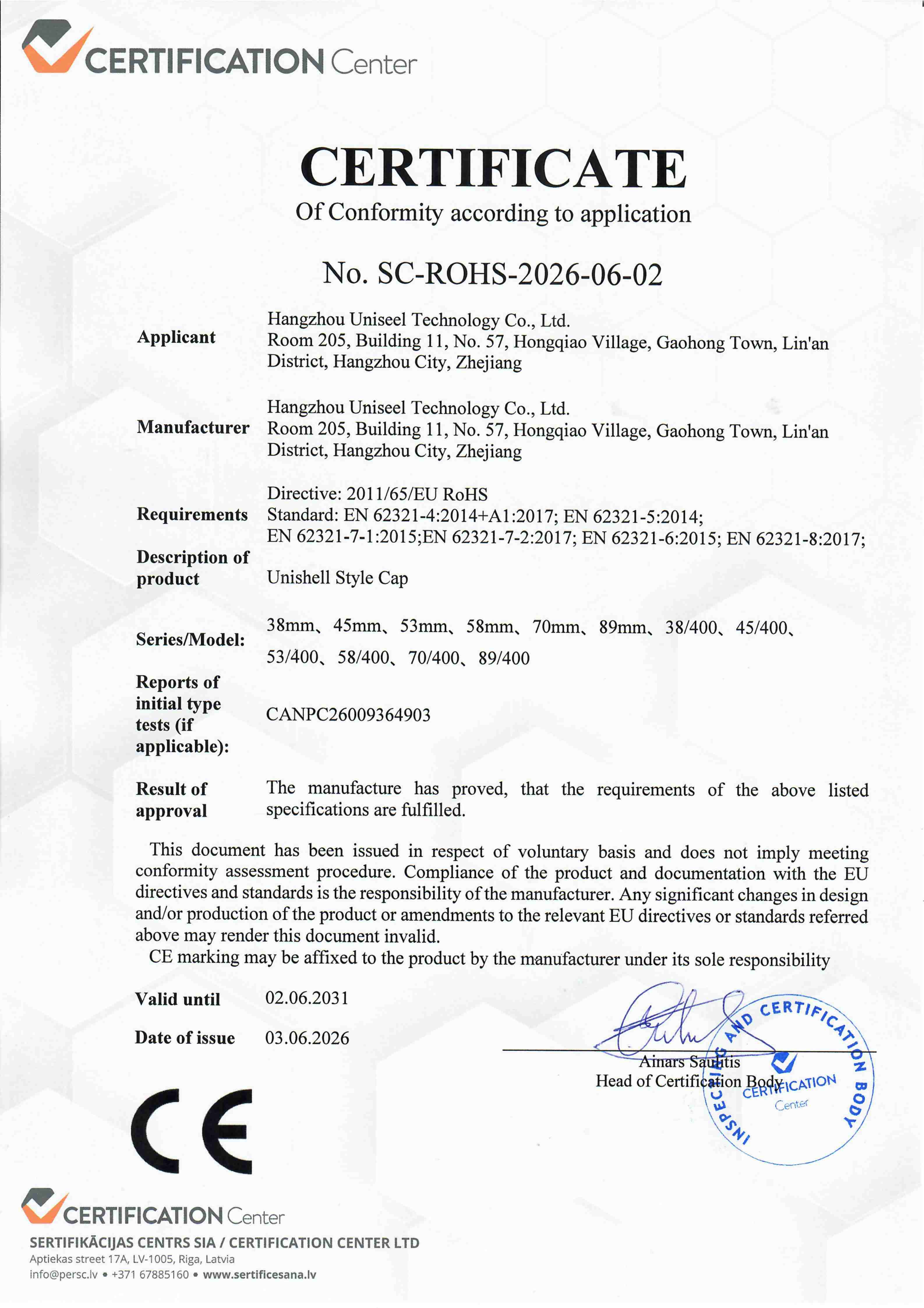 uniseel-unishell-cap-ce-rohs-certificate.jpg