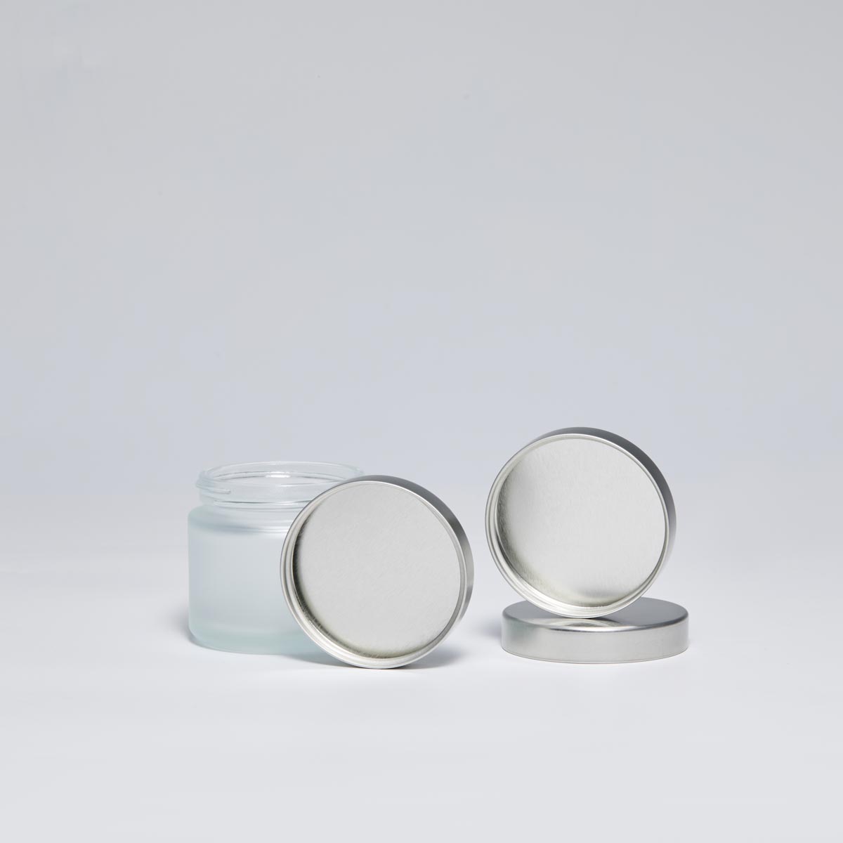 53/400 Silver Unishell Cap for Cosmetic Glass Jars - 53mm Tinplate Metal Closure
