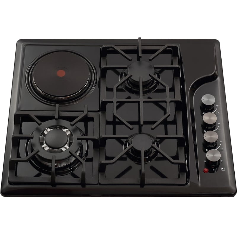 Cocina empotrada GS4G34 muy vendida, con 3 quemadores de gas y 1 eléctrico, de 60 cm, vitrocerámica de gas esmaltada con perillas metálicas