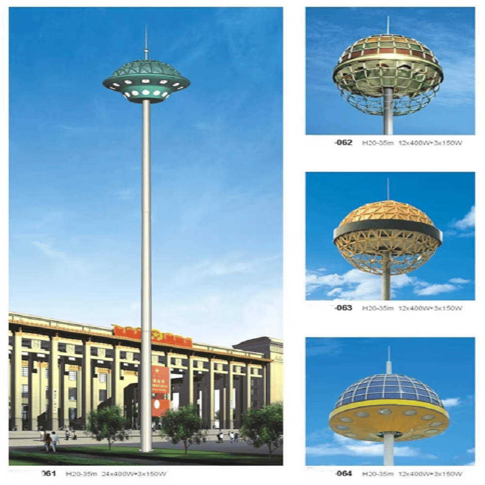 عمود برج إنارة عالي LED مغلفن بالمersion الساخنة بارتفاعات من 15 م إلى 40 م