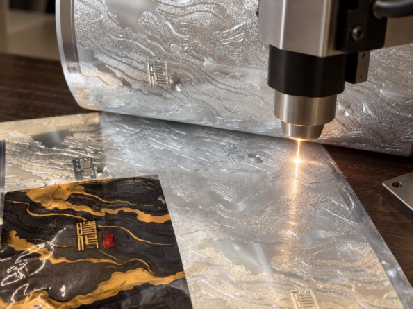 How does laser technology improve the efficiency of holographic pattern engraving?