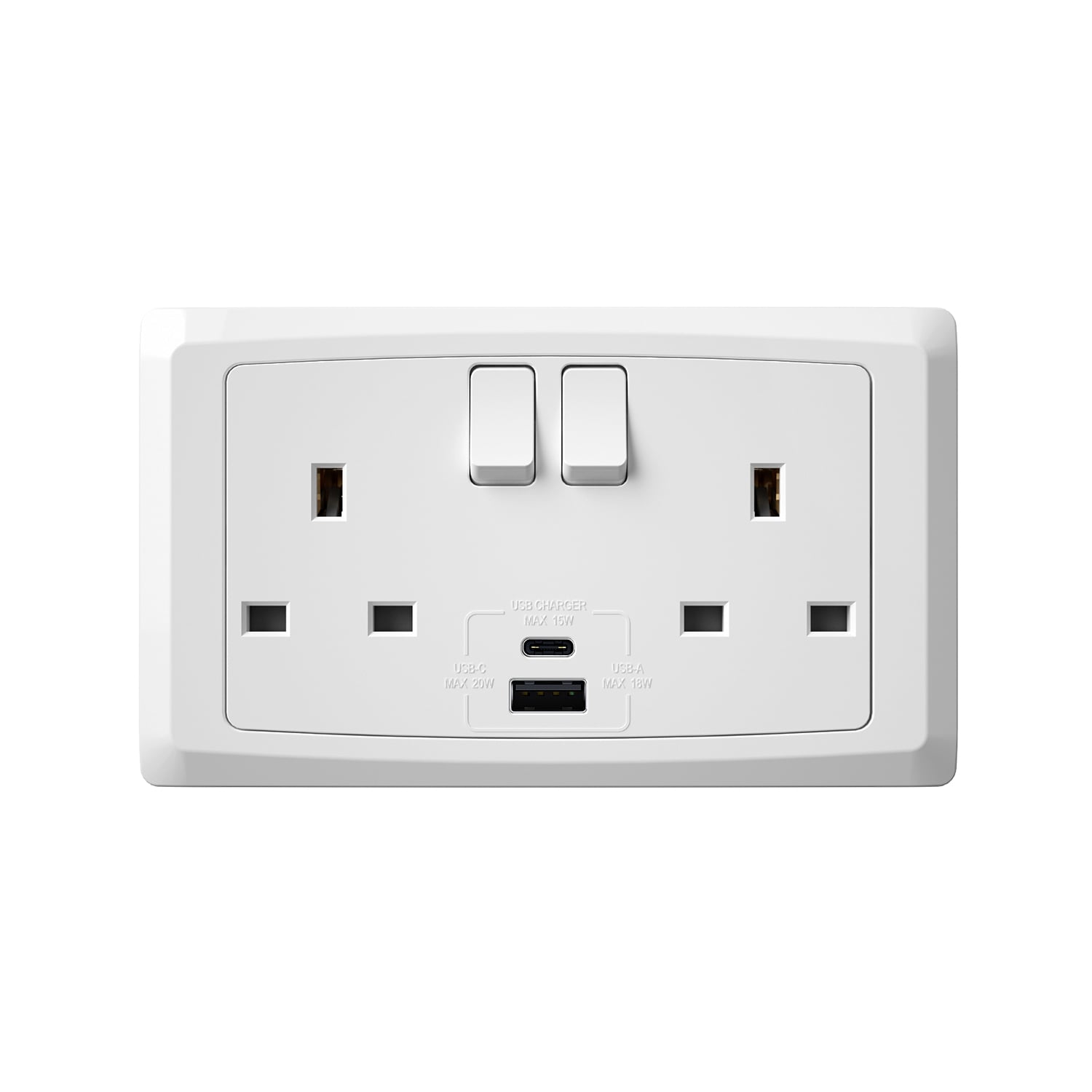 C688 — 13A 2-Gang Switched Socket + 2*USB (Type A + Type C)