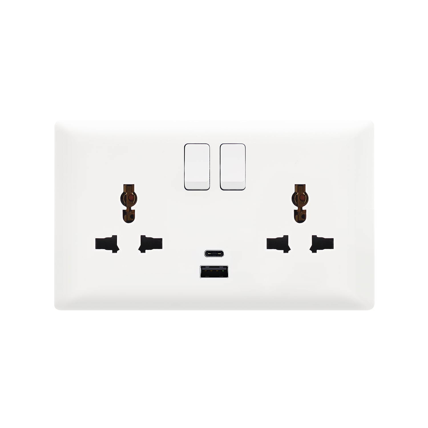 91689 — 16A 2 gang switched multi function socket with neon with USB (Type A+C)