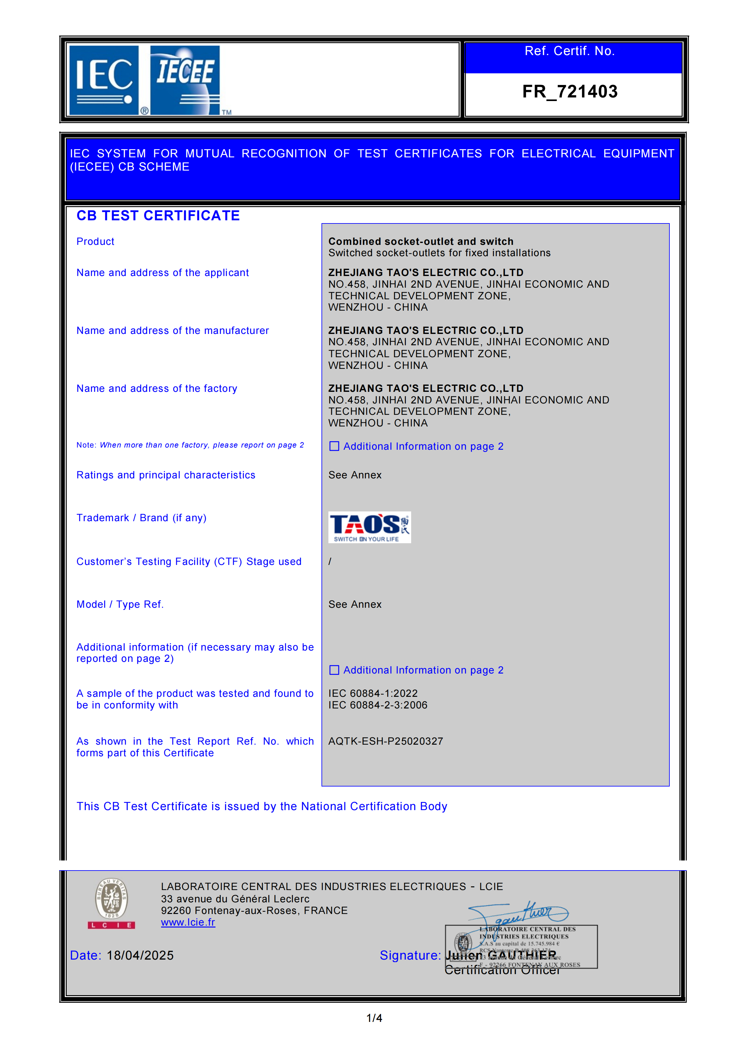 IEC 60884-1:2022 · LCIE France