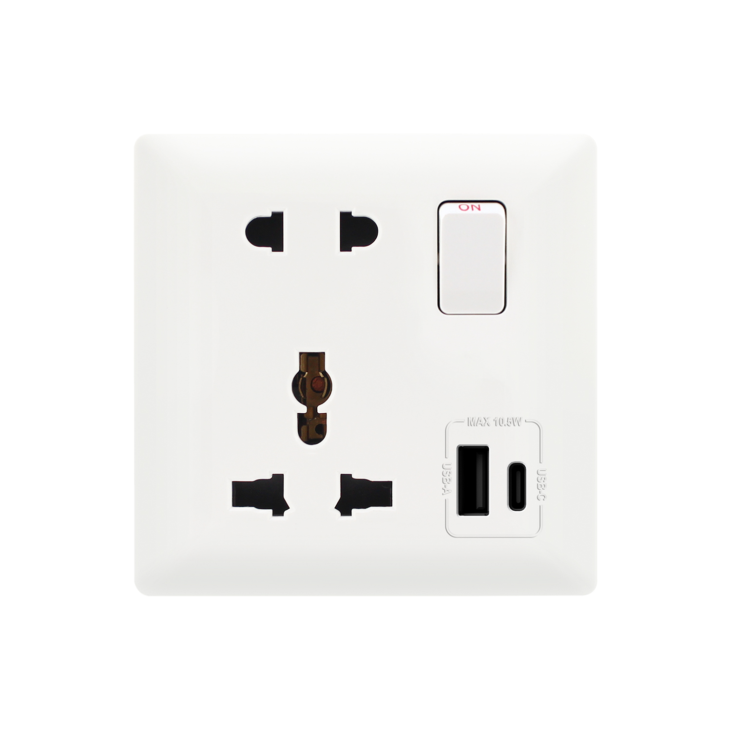 91484Q — 13A 1 gang switched multi socket (5 pin)+10A 1 gang1 way switch + 2*USB (A+C)