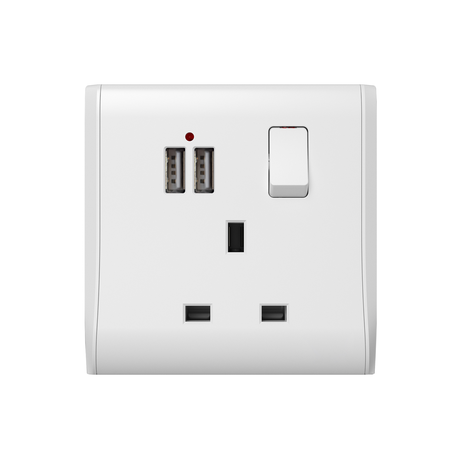 P456 — 1 Gang Switched Socket, DP + 2×USB+ Neon