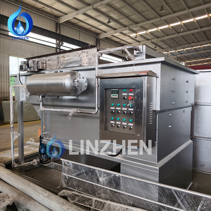 What tank depth works for dissolved air flotation system on food processing?