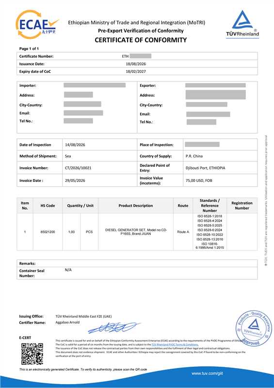 JIUAN COC CERTIFICATE