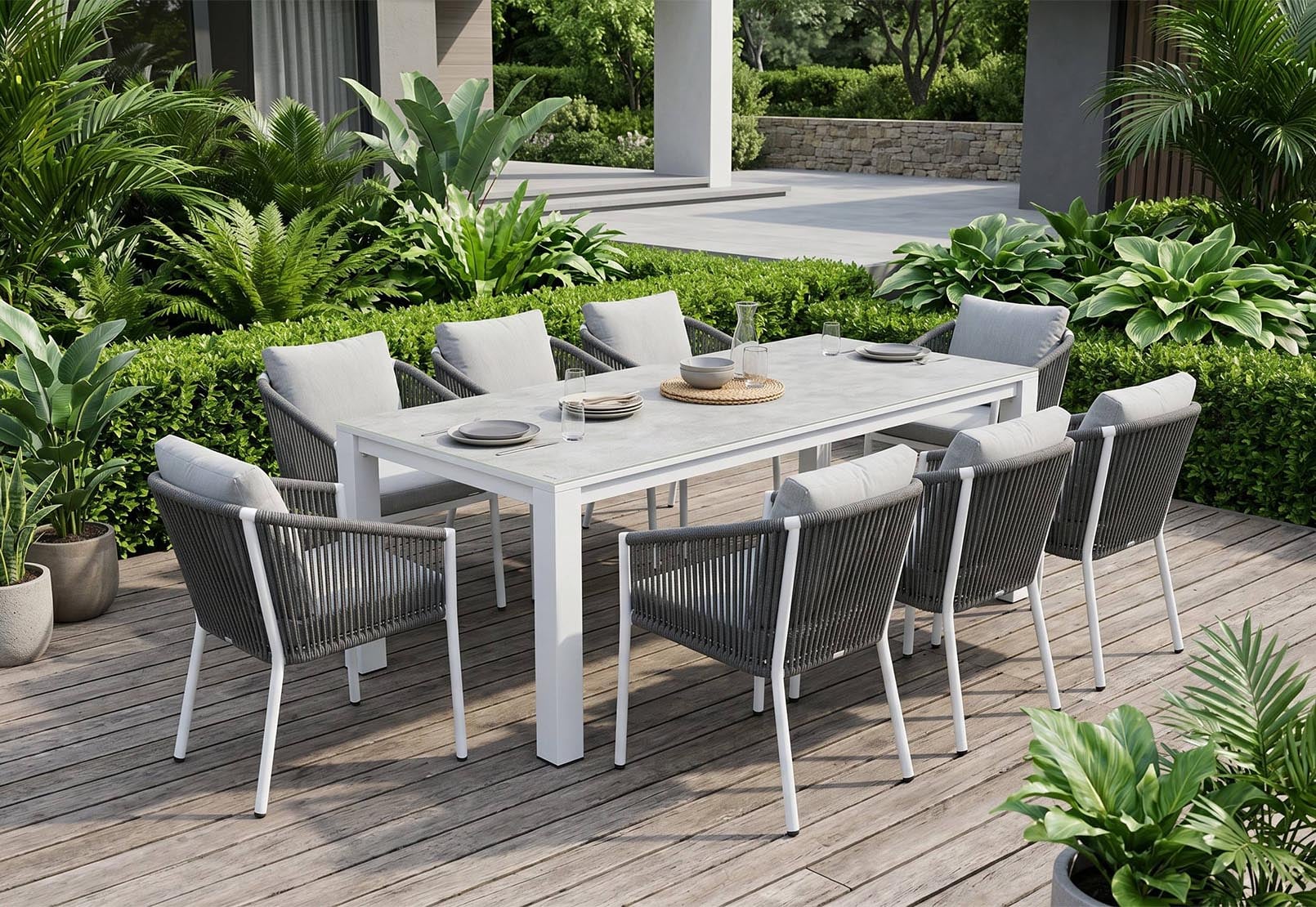 Modern Full Aluminum 2m Outdoor Dining Table with 5mm Luxury Ceramic Tempered Glass Top & 90mm Industrial-Grade Heavy-Duty Legs – All-Weather Patio Dining Centerpiece