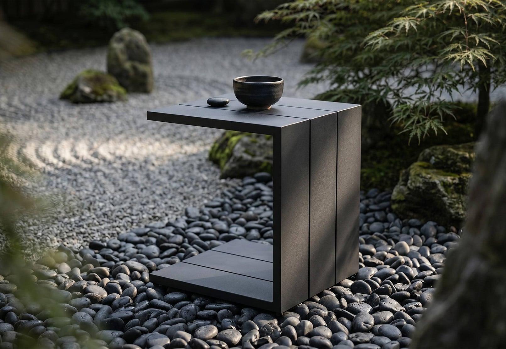 Modern Full Aluminum Integrated C-Shaped Outdoor Side Table with 140mm Extra-Wide Slats & Multi-Color Options – All-Weather Patio Sofa Companion & Space-Saving Coffee Table
