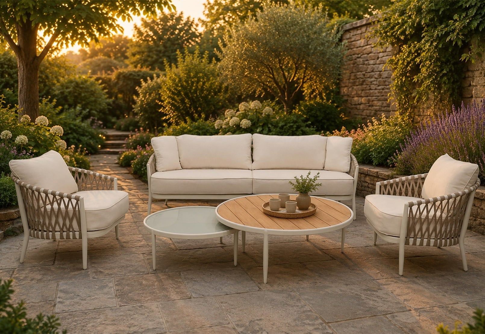 Modern Luxury 4-Piece Hand-Woven Rope Aluminum Outdoor Sofa Set - Contemporary Resort Style All-Weather Patio Lounge Collection