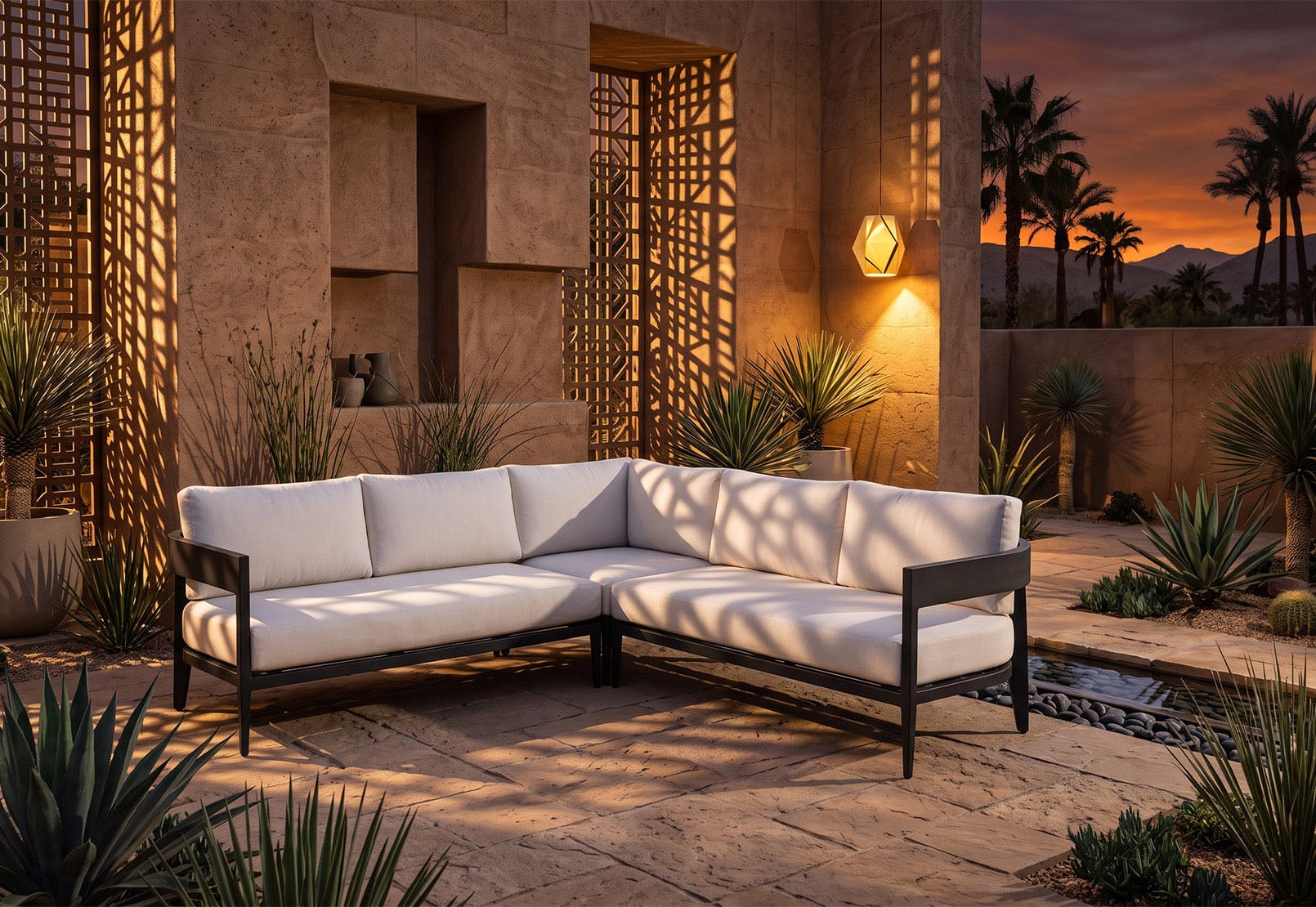 Modern L-Shaped Aluminum Outdoor Sectional Sofa Set with 125mm Architectural Wide Backrest & Premium Olefin Cushions – Minimalist All-Weather Patio Social Lounge Collection 