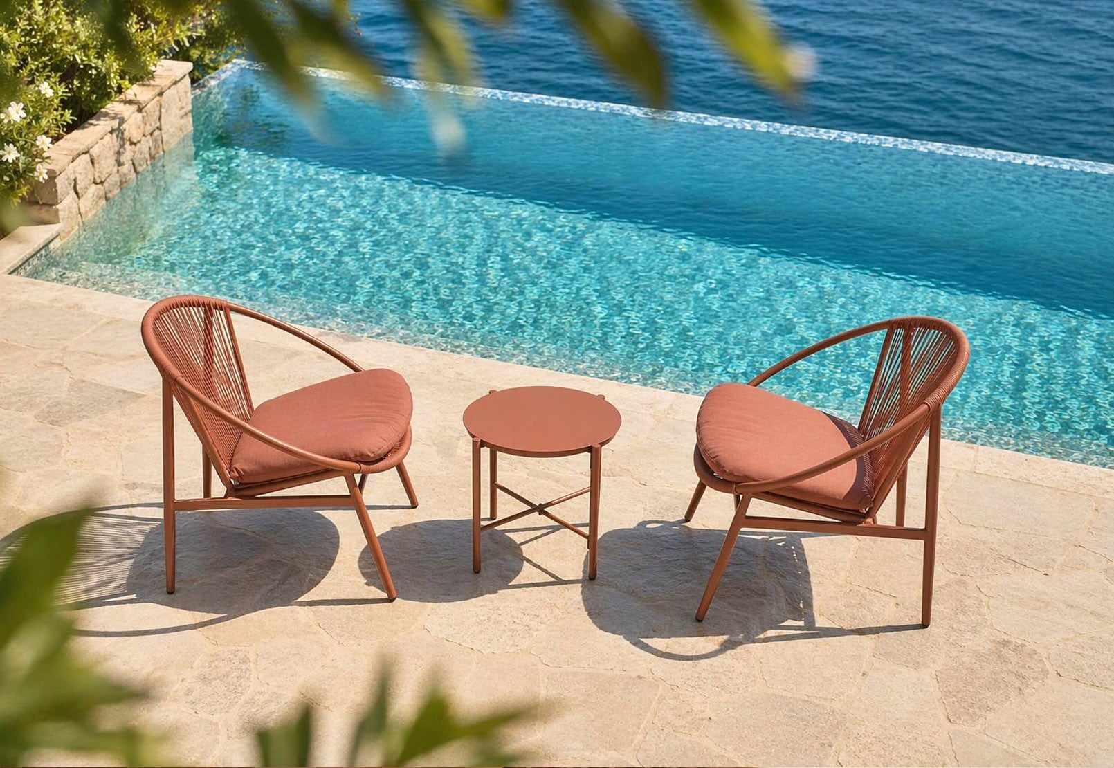 Modern Artistic 3-Piece All-Weather Hand-Woven Conversation Set with Crescent Deep-Seating Chairs & Steel Round Table – Minimalist Earth-Tone Patio Lounge Collection