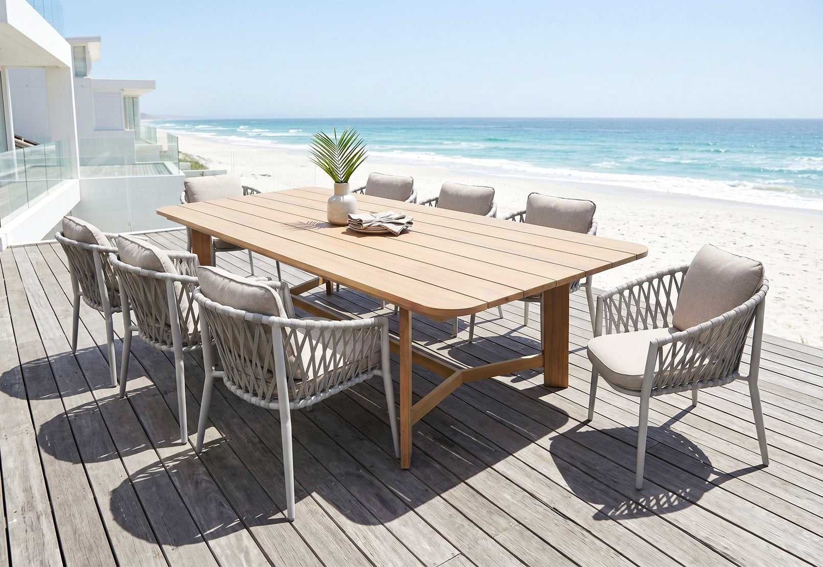 8-Seat Alu Rope Dining Set Wood-Look Table W240cm TA611112A