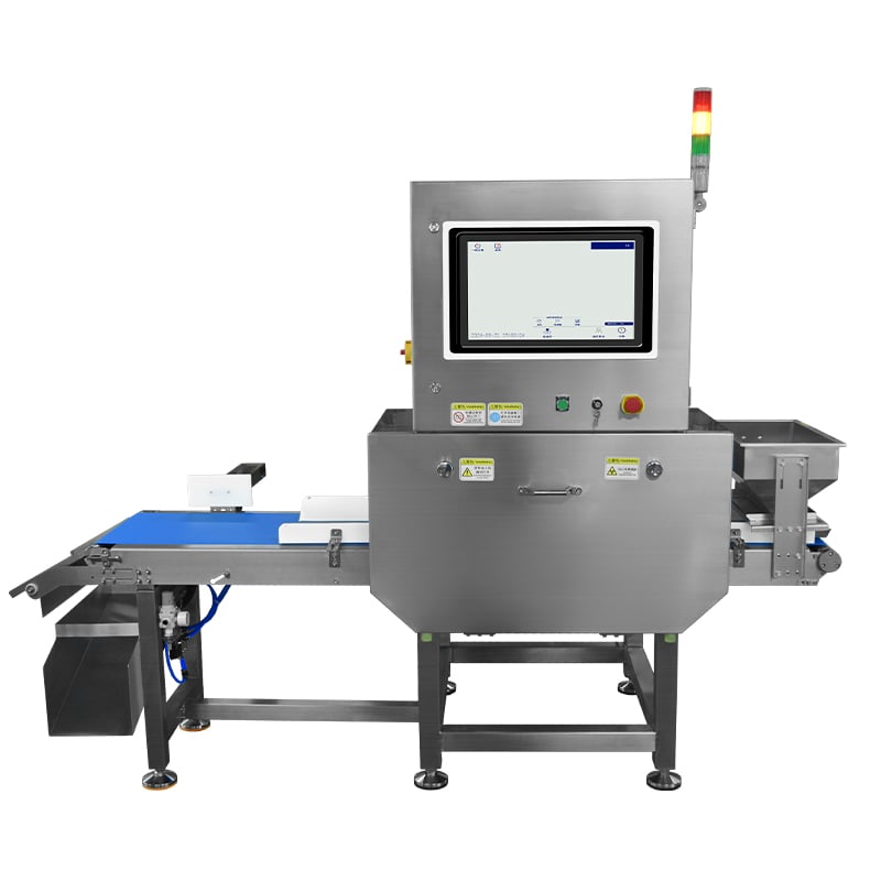 Solución personalizada de inspección por rayos X CQ-YW800 | Rechazo de dos etapas (empuje y volteo) para líneas de producción complejas