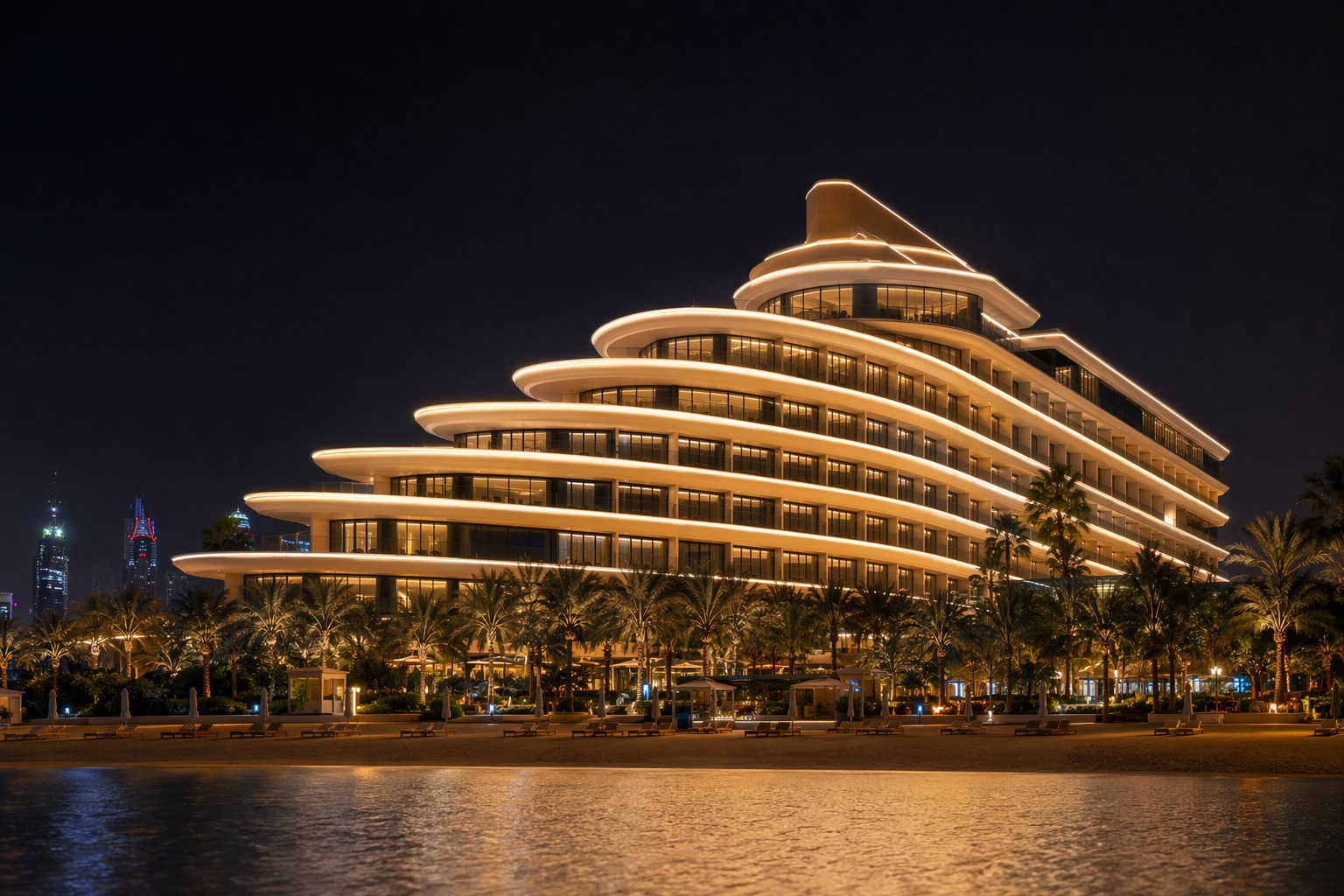 Illuminazione dinamica per facciata di hotel di lusso — Dubai, Emirati Arabi Uniti