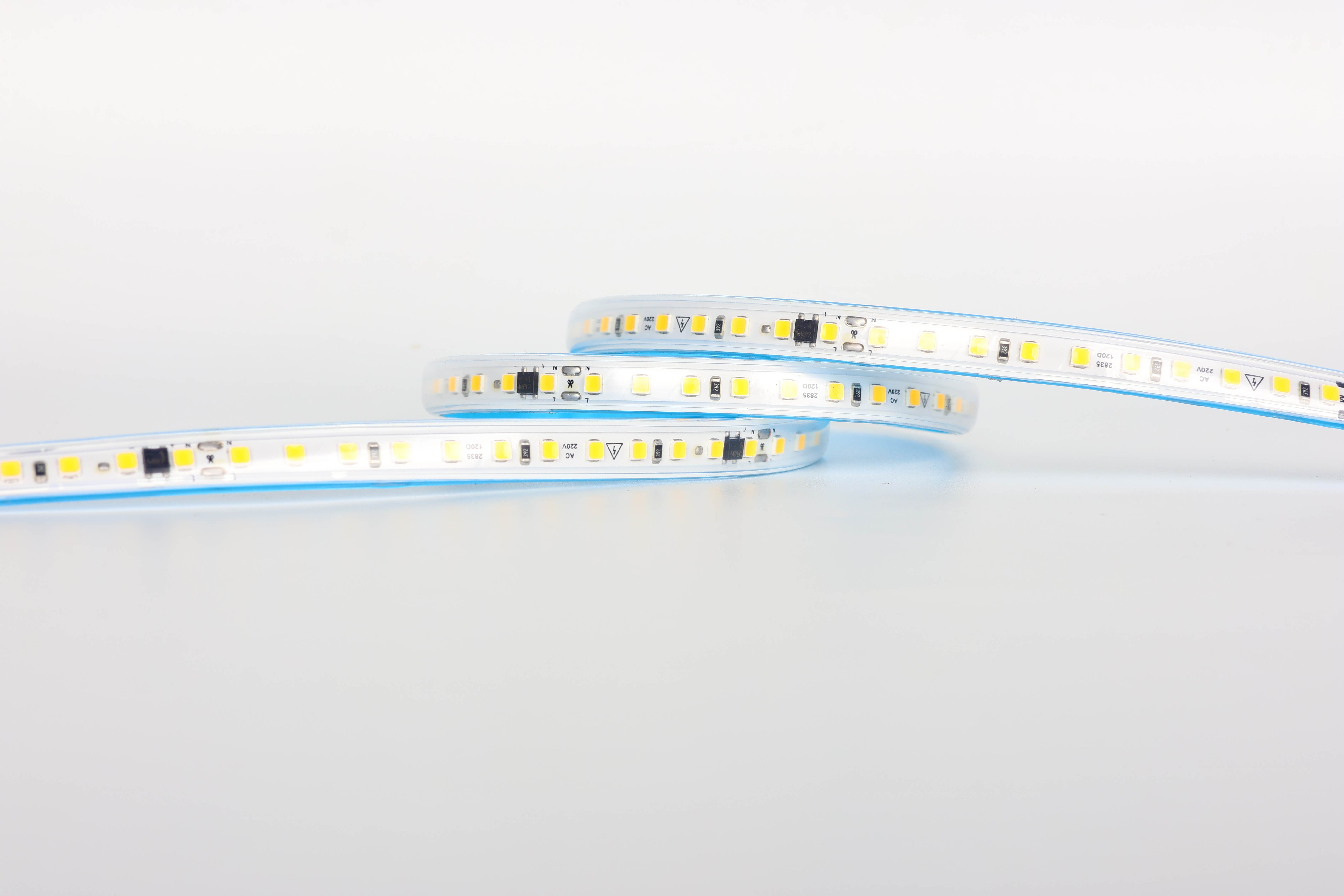 220V High Voltage LED Strip Light, Single Color AC 220V-240V IP65, Slim 3.5mm Dome Profile for Building Outline Lighting