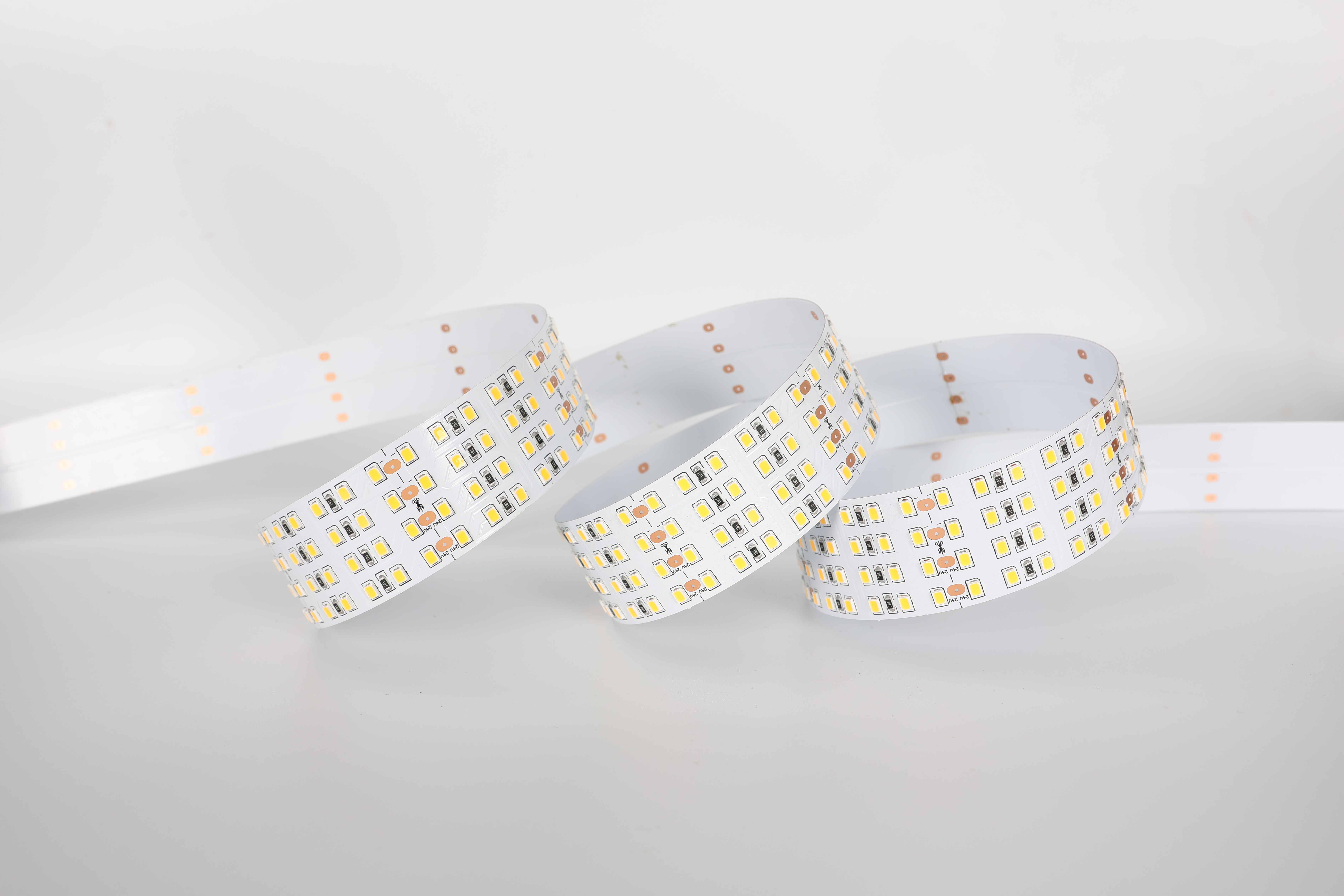 Quad Row High Density 2835 LED Strip Light, DC 24V 480 LEDs/M 5300 Lumens per Meter, Warm to Cool White Options for Task Lighting