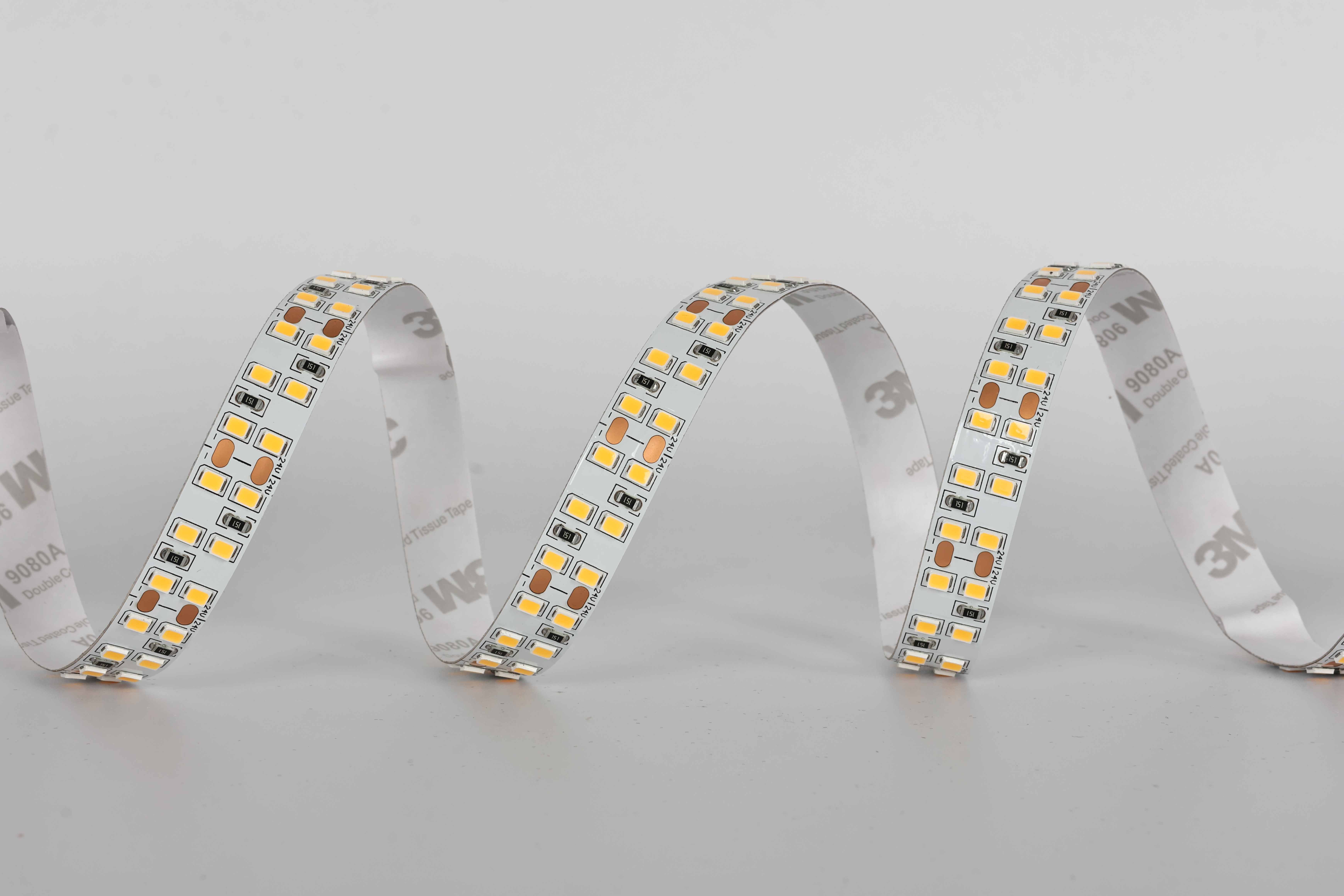 Double Row 2835 SMD LED Strip Light, DC 24V 240 LEDs/M 12mm Wide, Warm to Cool White Options for Cove & Shelf Lighting