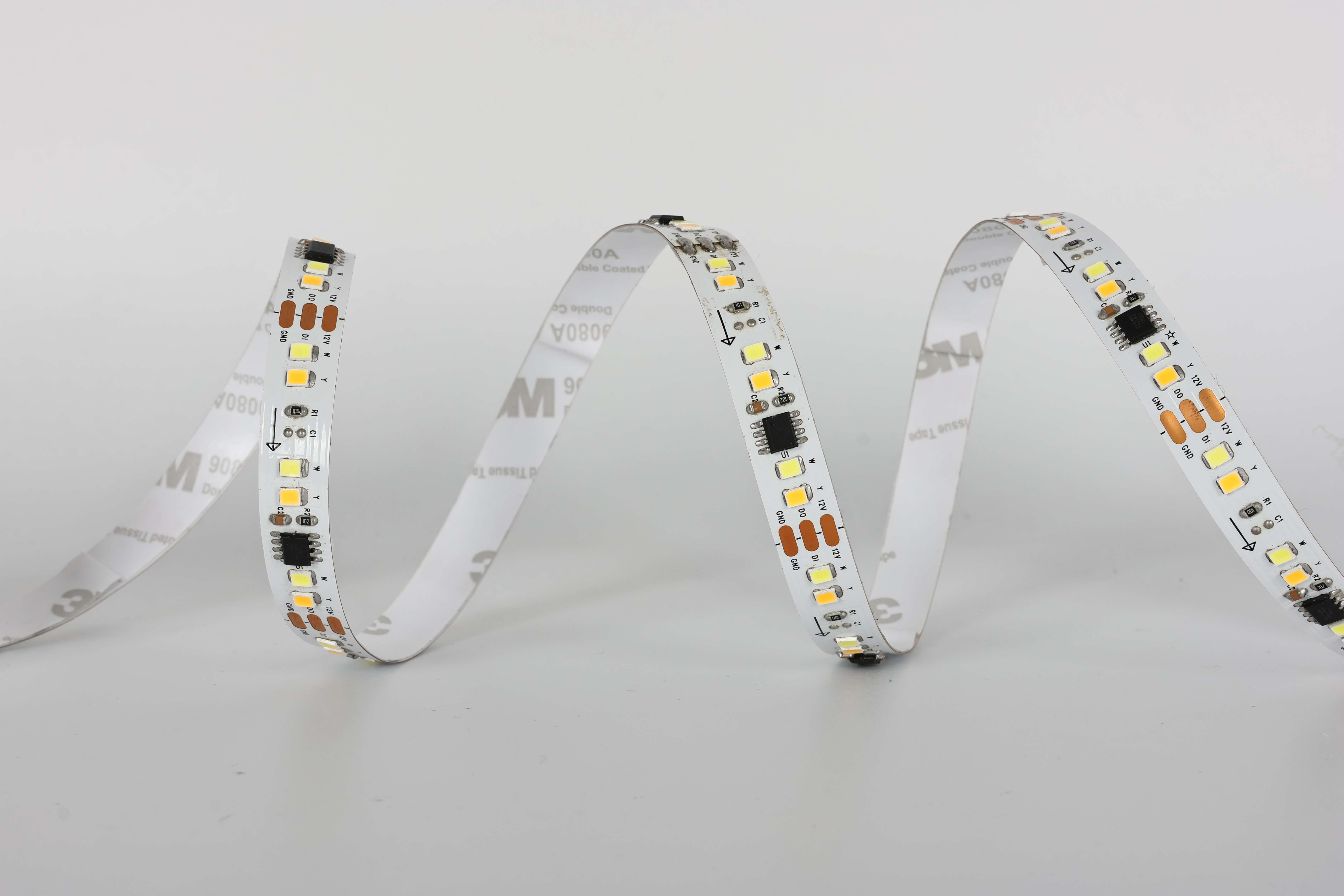Dual White Chasing LED Strip Light, DC 24V 126 LEDs/M 2835 SMD, Dynamic 3000K-6500K Flowing Effect with Controller Dimming for Accent Lighting