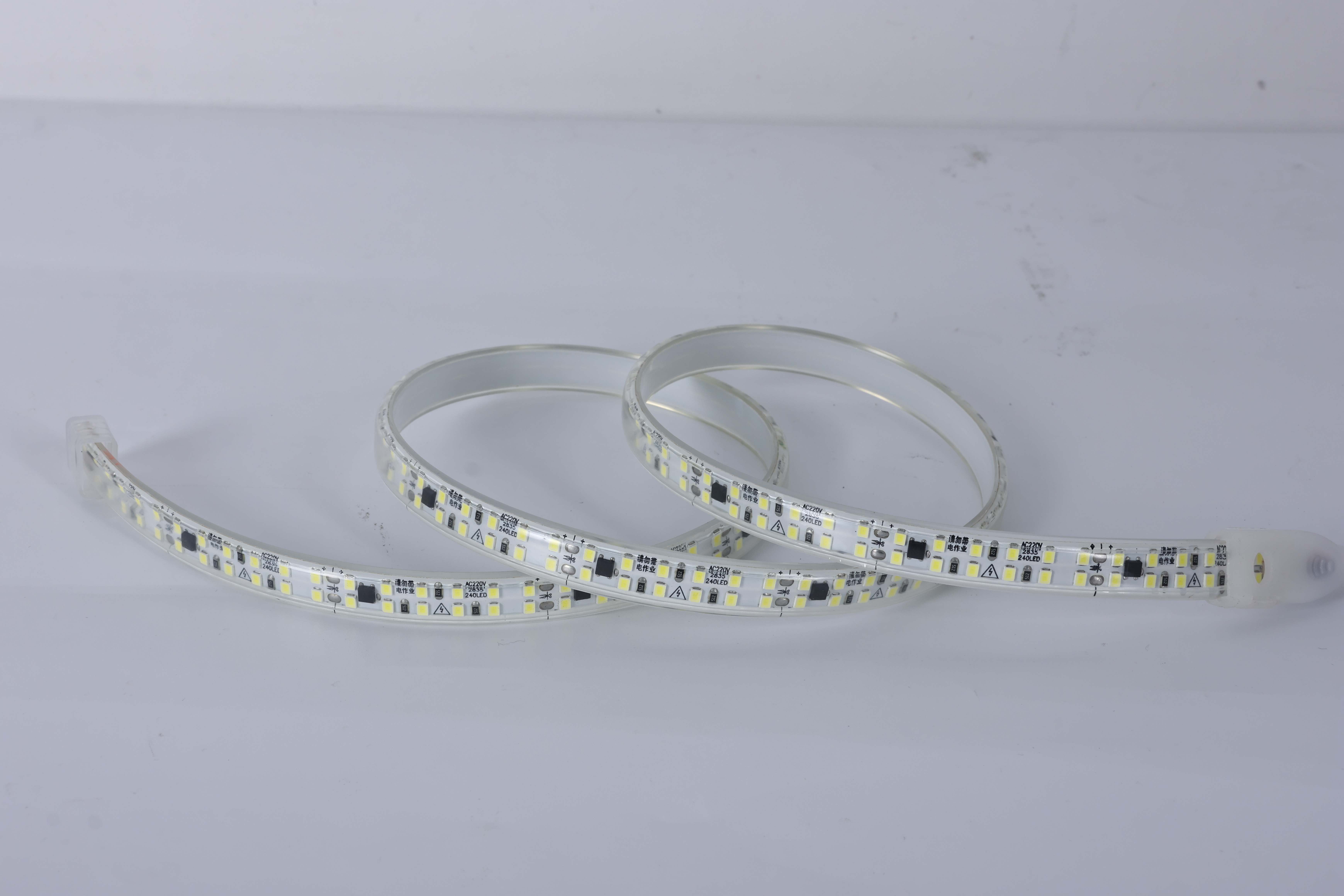 Striscia LED ad Alta Tensione 220 V Ultra Luminosa, 1800 lumen per metro, colore singolo, profilo a cupola sottile IP65 per illuminazione di facciate e contorni