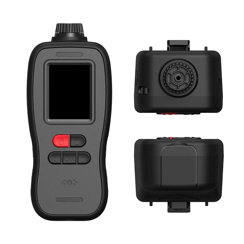 LSJ SEED-MG Multi Gas Detector - Front, Top and Rear Views LSJ SEED-MG multi gas detector three-view design: front color screen, top pump inlet and rear belt clip