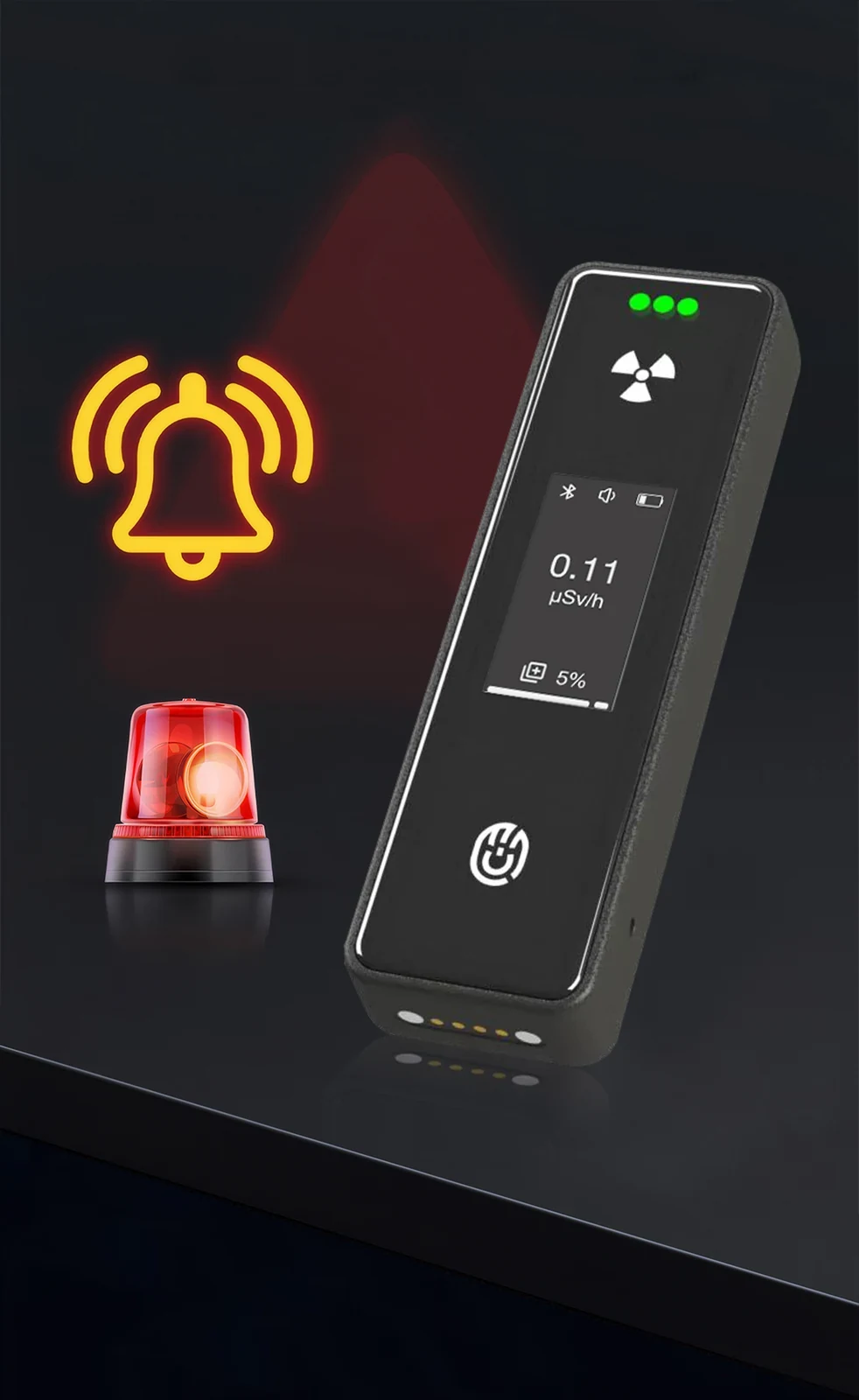 LSJ SEED-RA detector sounding audible and visual radiation alarm with warning beacon