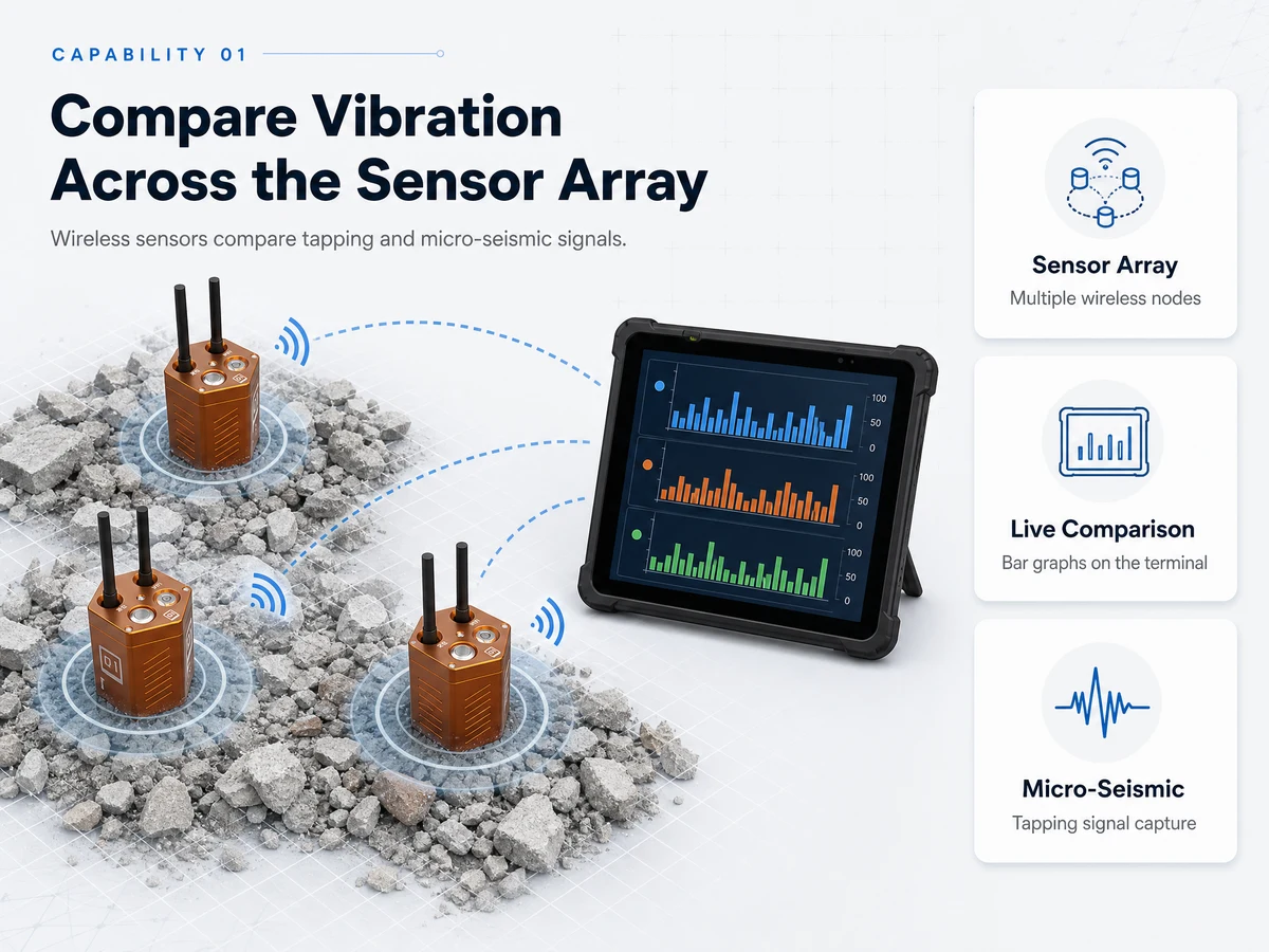 CRMB-RAD wireless sensor array kit with 10 probes, control terminal, acoustic listening probe, and headphones