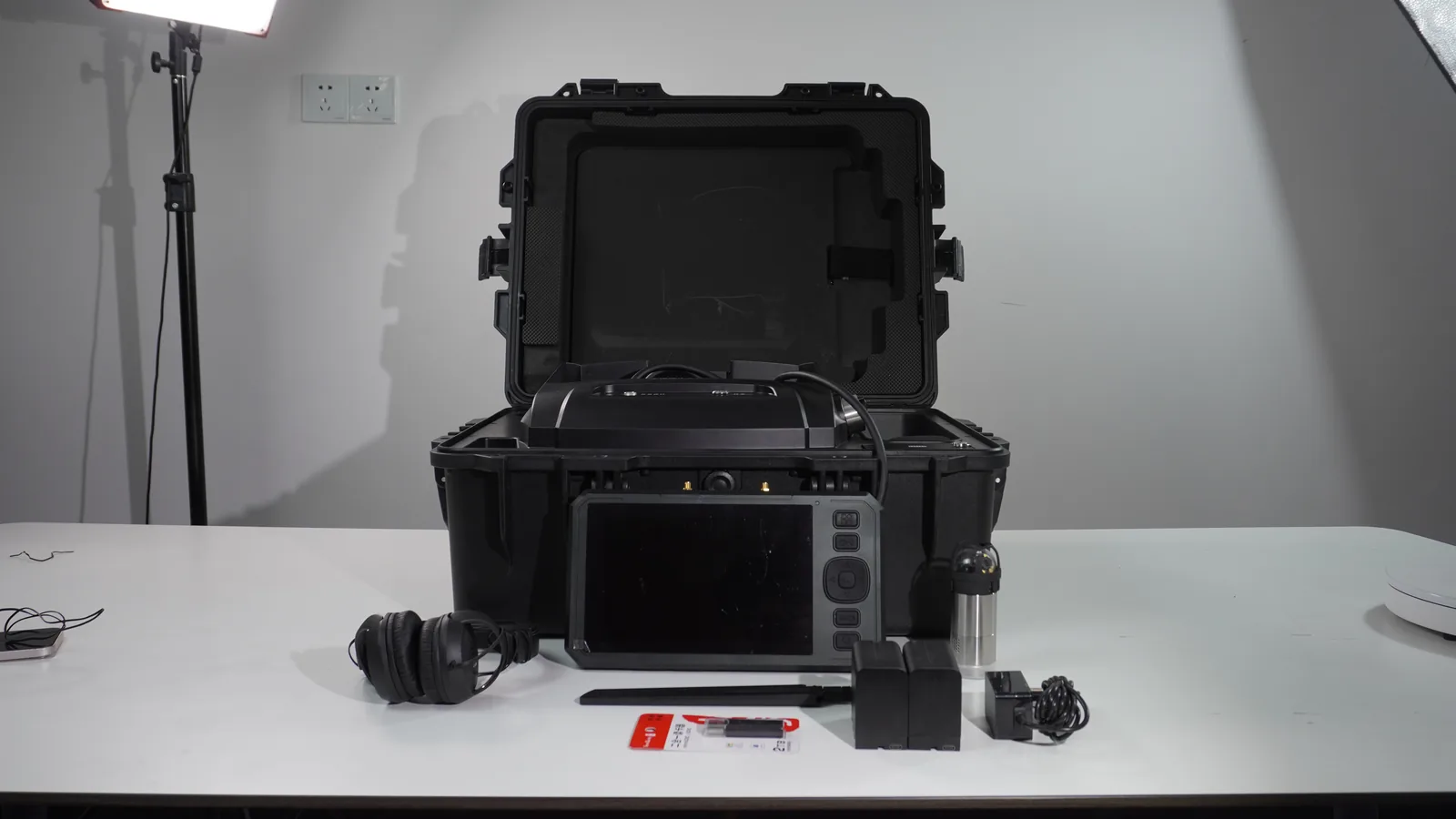 LSJ CAMB-V500 complete rescue kit laid out with case display probes headphones and batteries