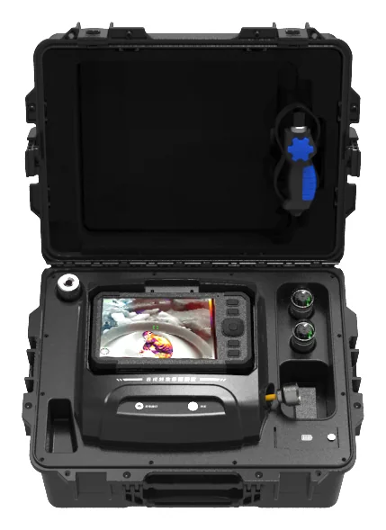 LSJ CAMB-V500 display showing live thermal video feed from the search camera probe