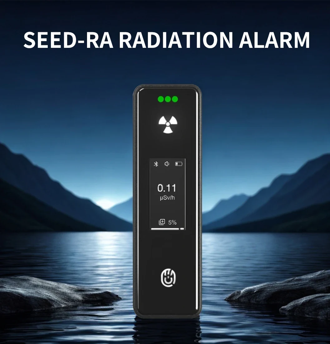 LSJ SEED-RA wearable nuclear radiation alarm detector with live 0.11 uSv/h dose-rate display