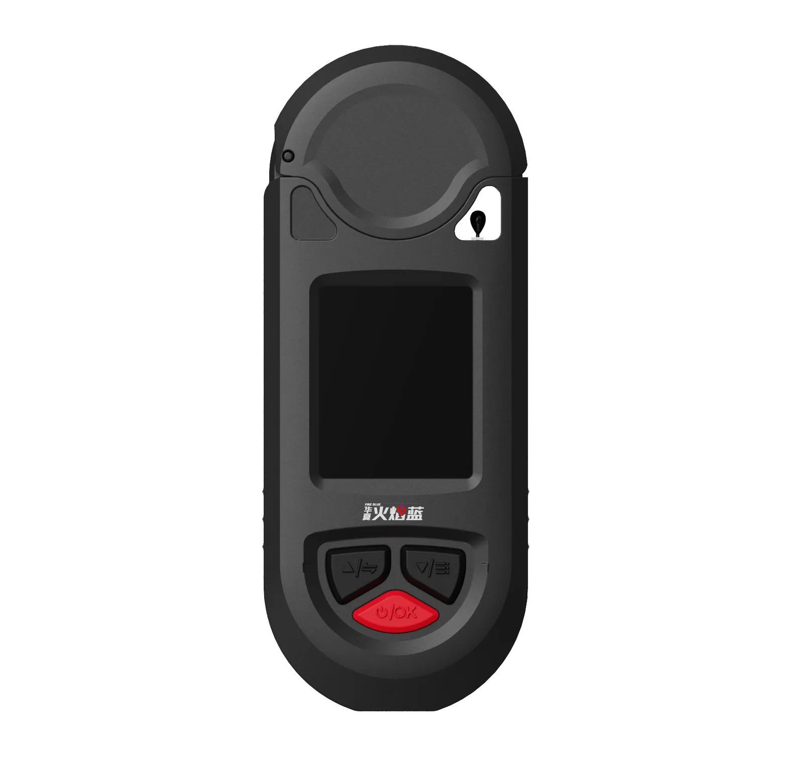 LSJ HW-W01 compact pocket weather meter with the protective flip cover closed, tactile keypad and red confirmation button