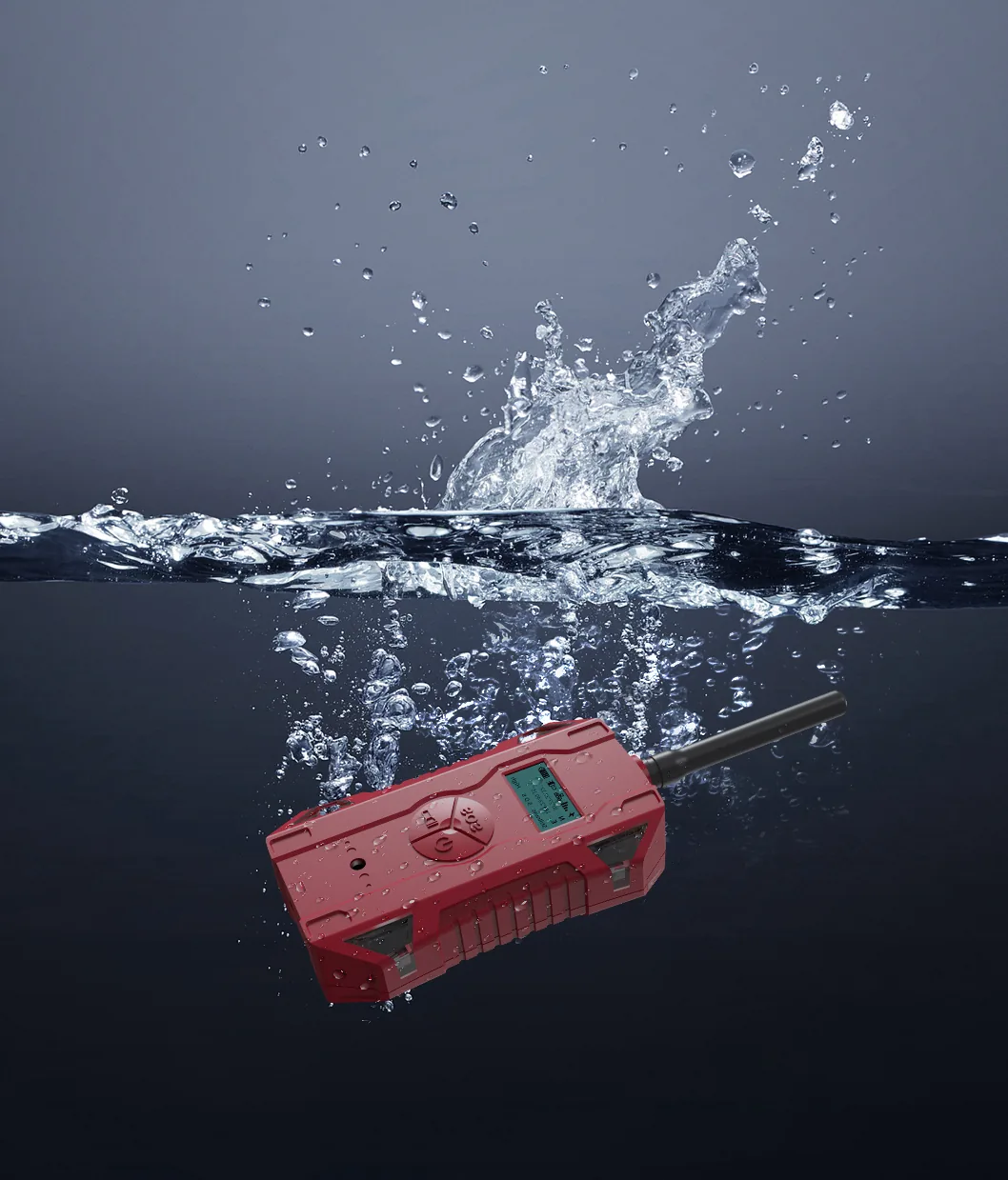 LSJ HX-TAC IP67 AC voltage detector fully submerged in water with splash, engineered for water rescue and emergency drainage operations