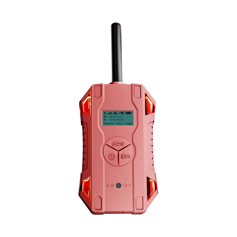 LSJ HX-TAC portable AC voltage detector, front view showing the 1.3-inch OLED screen, one-key SOS button and red visual alarm strips