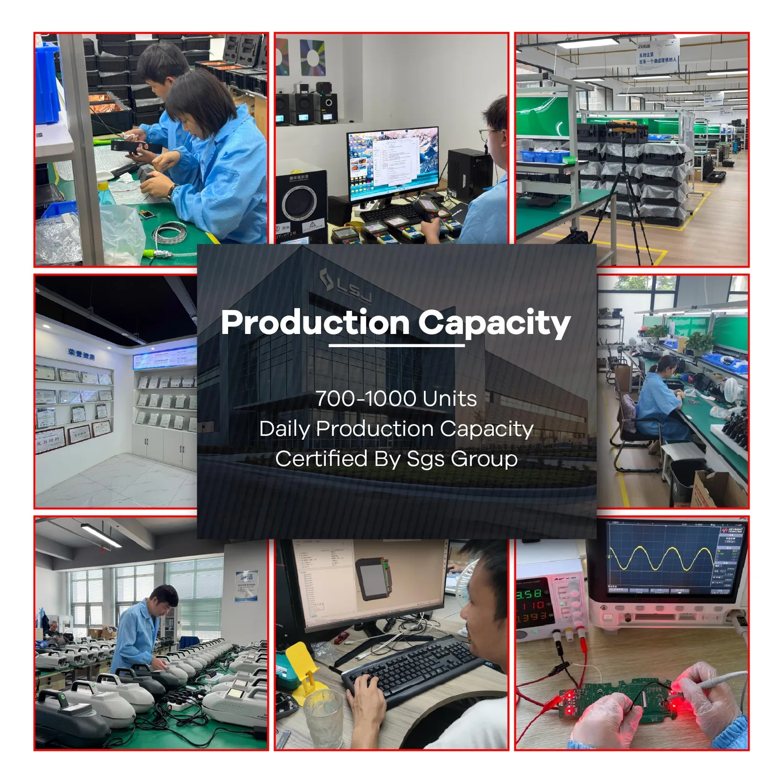 LSJ SGS-certified factory production lines, assembly and quality control with 700 to 1000 units daily production capacity