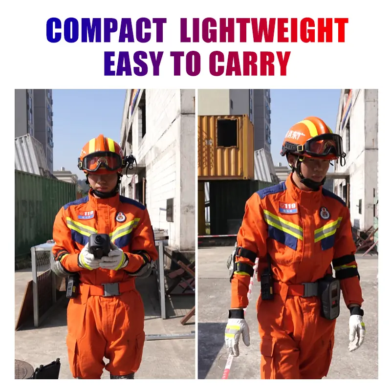 LSJ SEED-MG - Compact and Lightweight for Fire Rescue Teams Fire rescue personnel carrying the lightweight LSJ SEED-MG multi gas detector at a rescue site