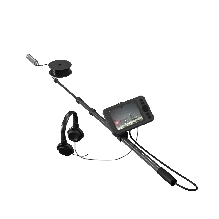 LSJ-C-E pole-mounted audio video life detector complete system with telescopic carbon-fiber rod, 8-inch display terminal, noise-cancelling headphones and cable reel