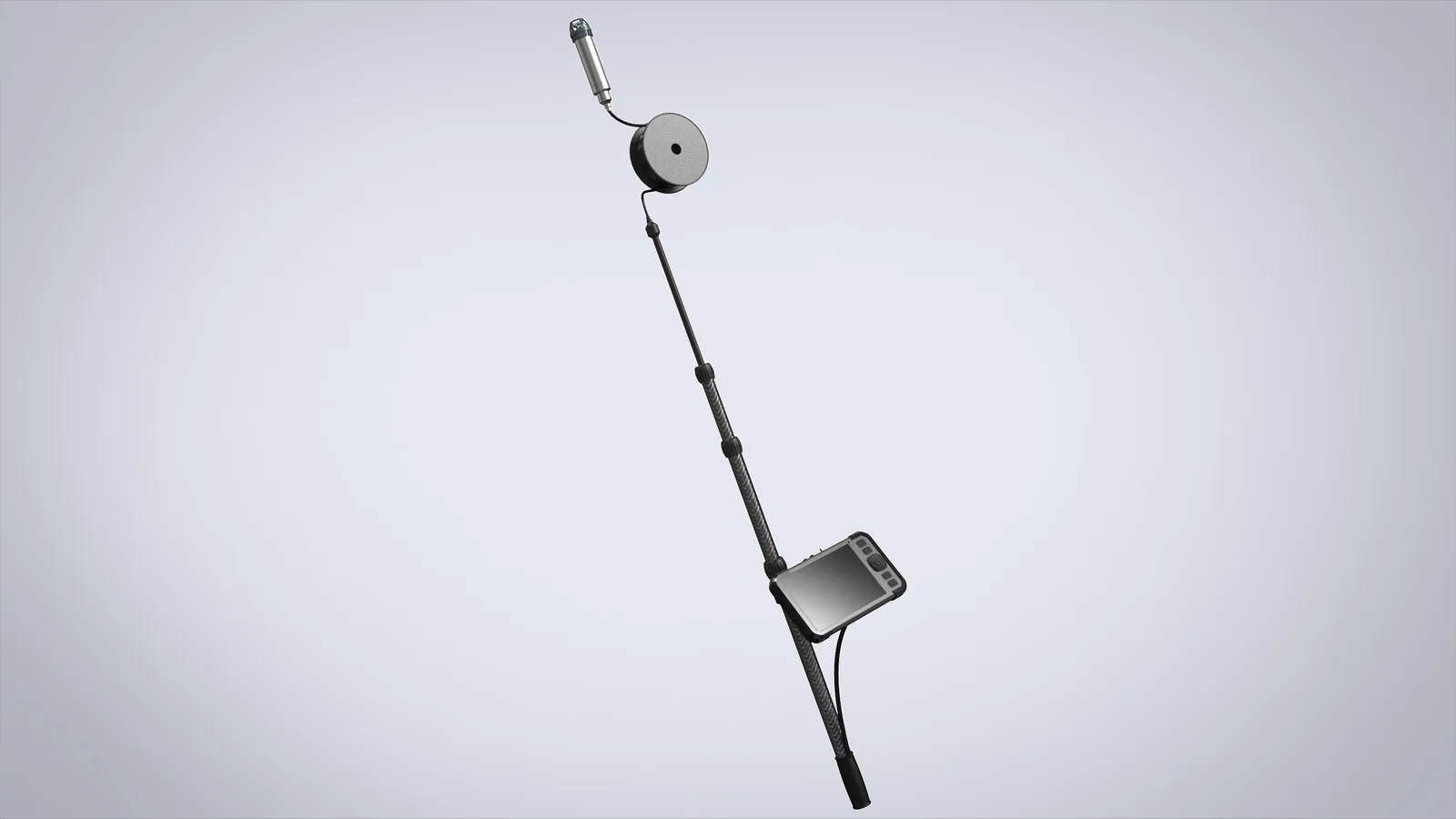LSJ-C-E pole kit configured with stainless underwater probe and cable reel for IP68 flood and water-filled void search