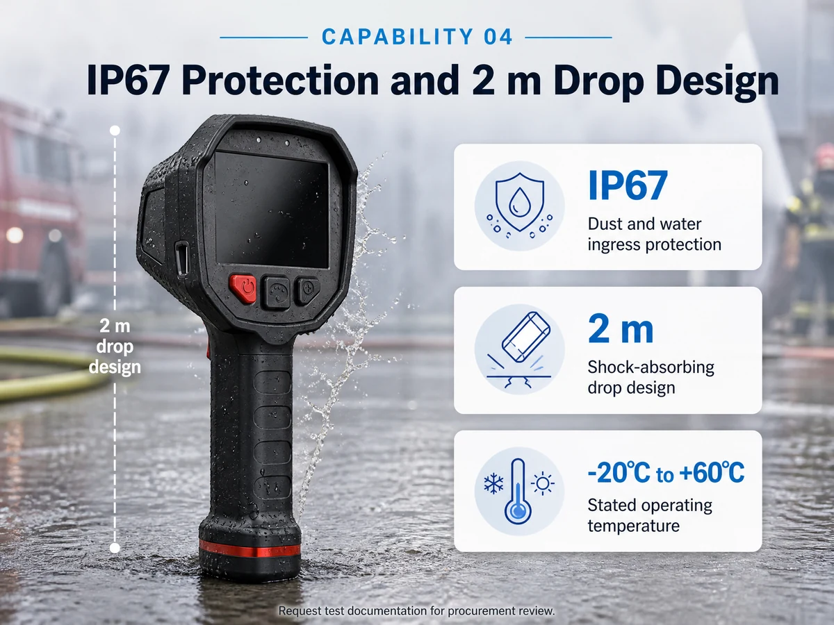 LSJ-F1200 thermal imaging camera with IP67 protection and 2 m drop design