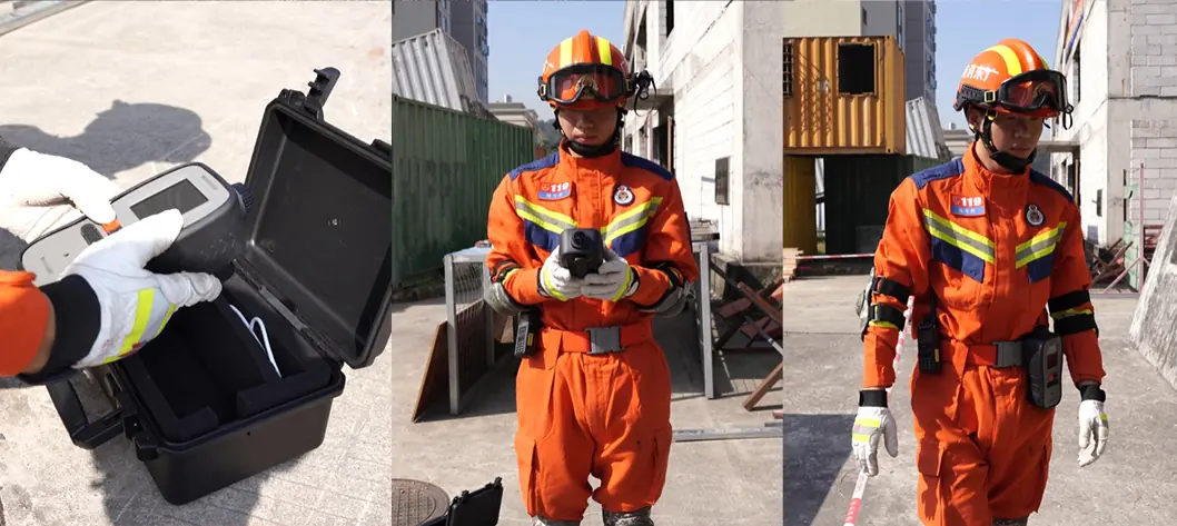 LSJ SEED-MG Rapid Deployment from Protective Carry Case Rescue team deploying the LSJ SEED-MG multi gas detector from its protective case at an emergency site
