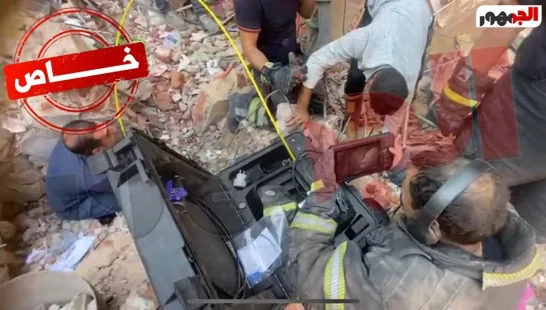 LSJ Detection Equipment Deployed by Cairo Civil Defense at Collapse Site Cairo Civil Defense rescuers operate LSJ structural monitoring and life-detection equipment on the rubble of the Garden City building collapse in Cairo