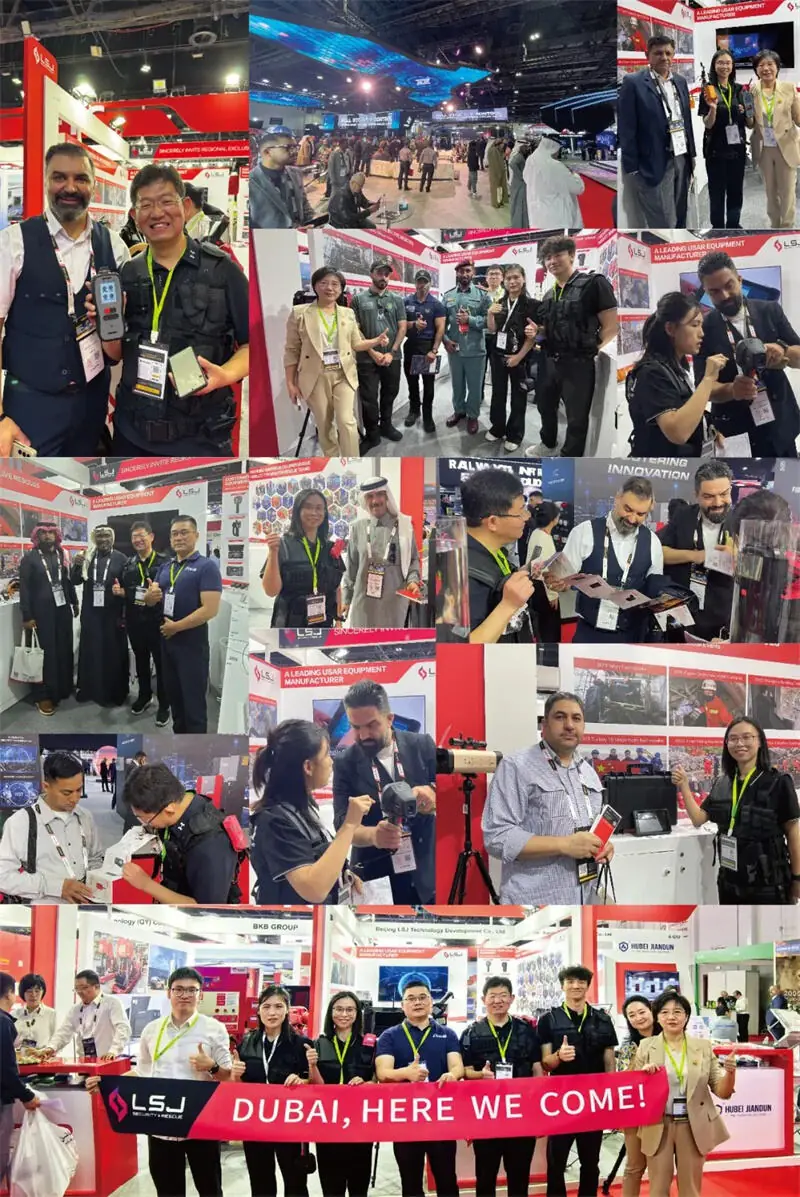 IMG-05 | LSJ Booth Moments at INTERSEC 2025 Photo collage of visitor meetings, product demonstrations and team moments at the LSJ Technology booth during INTERSEC Dubai 2025