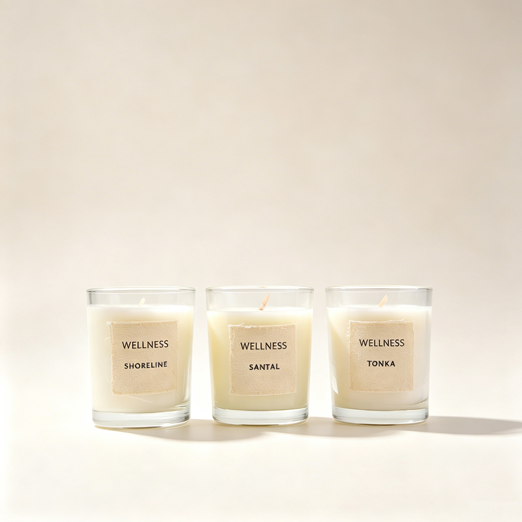 WELLNESS Aromatherapy Candle Factory Custom Private Label Eco-friendly Kraft Paper & Linen Home Decor Scented Soy Wax Candle Set
