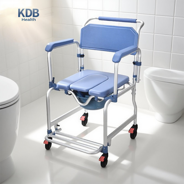 Wheeled Commode Chair with PU Seat and Flip-Up Arms