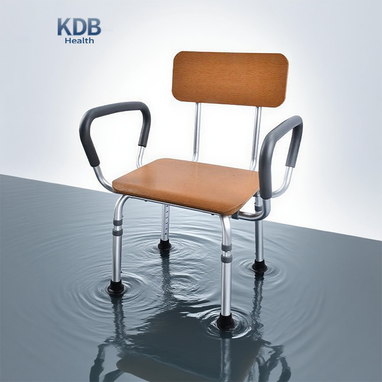 Adjustable Shower Chair with Backrest and Faux Wood Seat