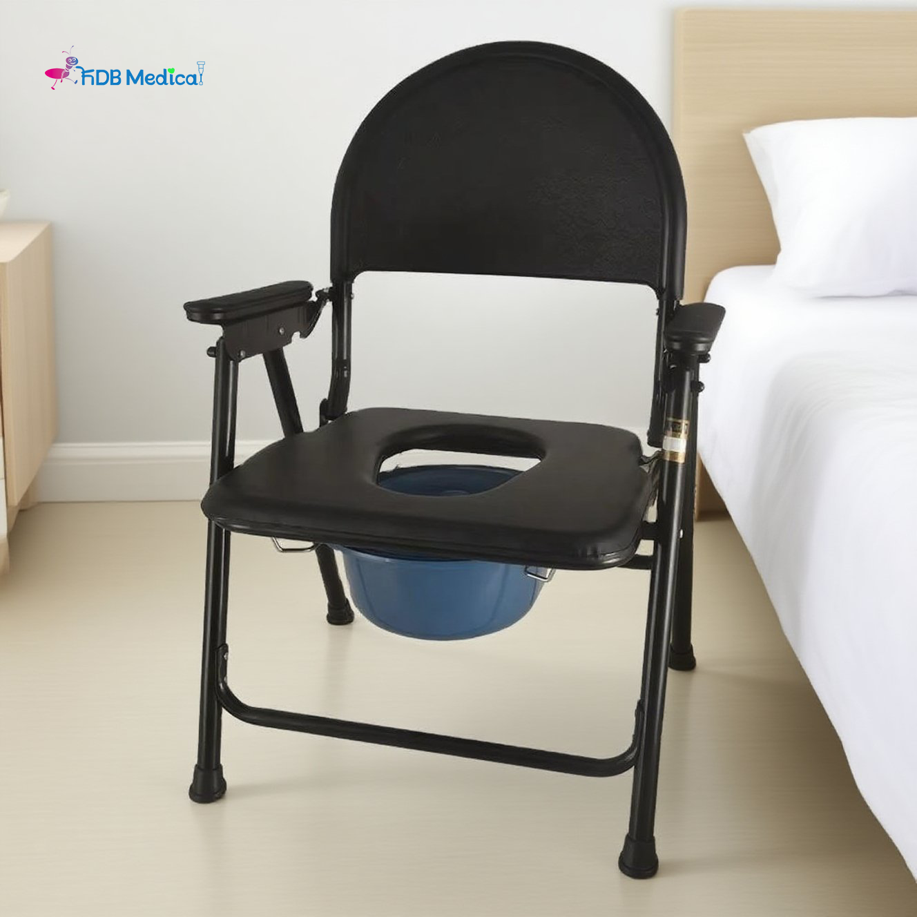 Take our foldable toilet chair with you on camping trips or long car rides.