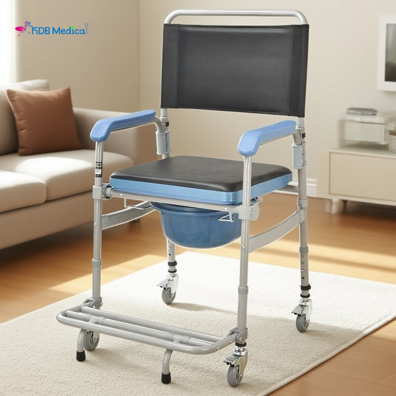 Made with sturdy materials, the commode chair with wheels is built to last.