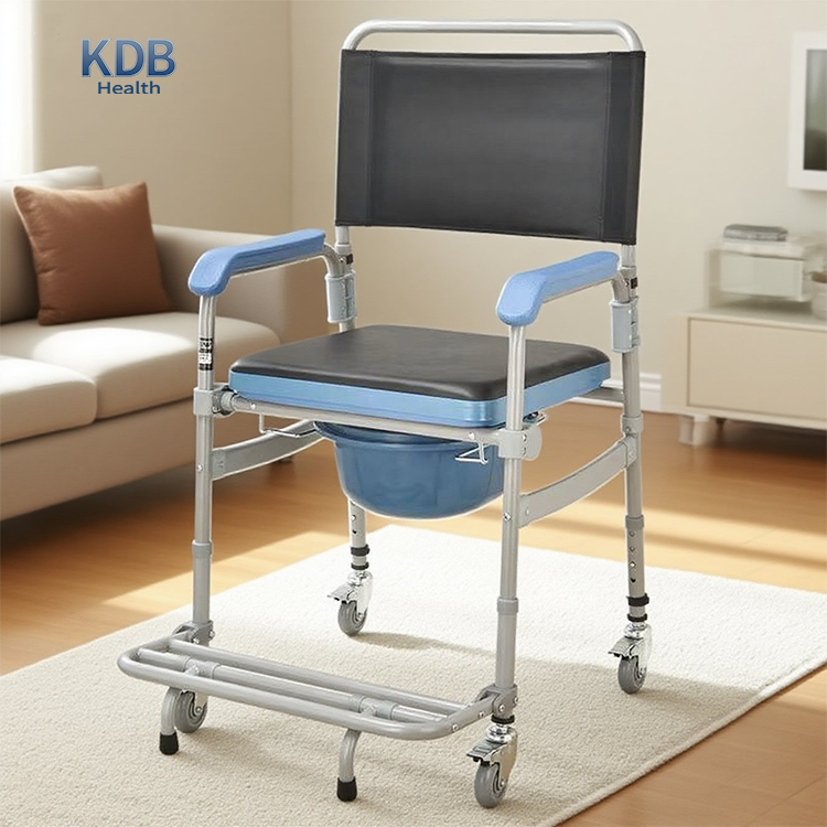 Wheeled Commode Chair with PVC Seat and Locking Casters
