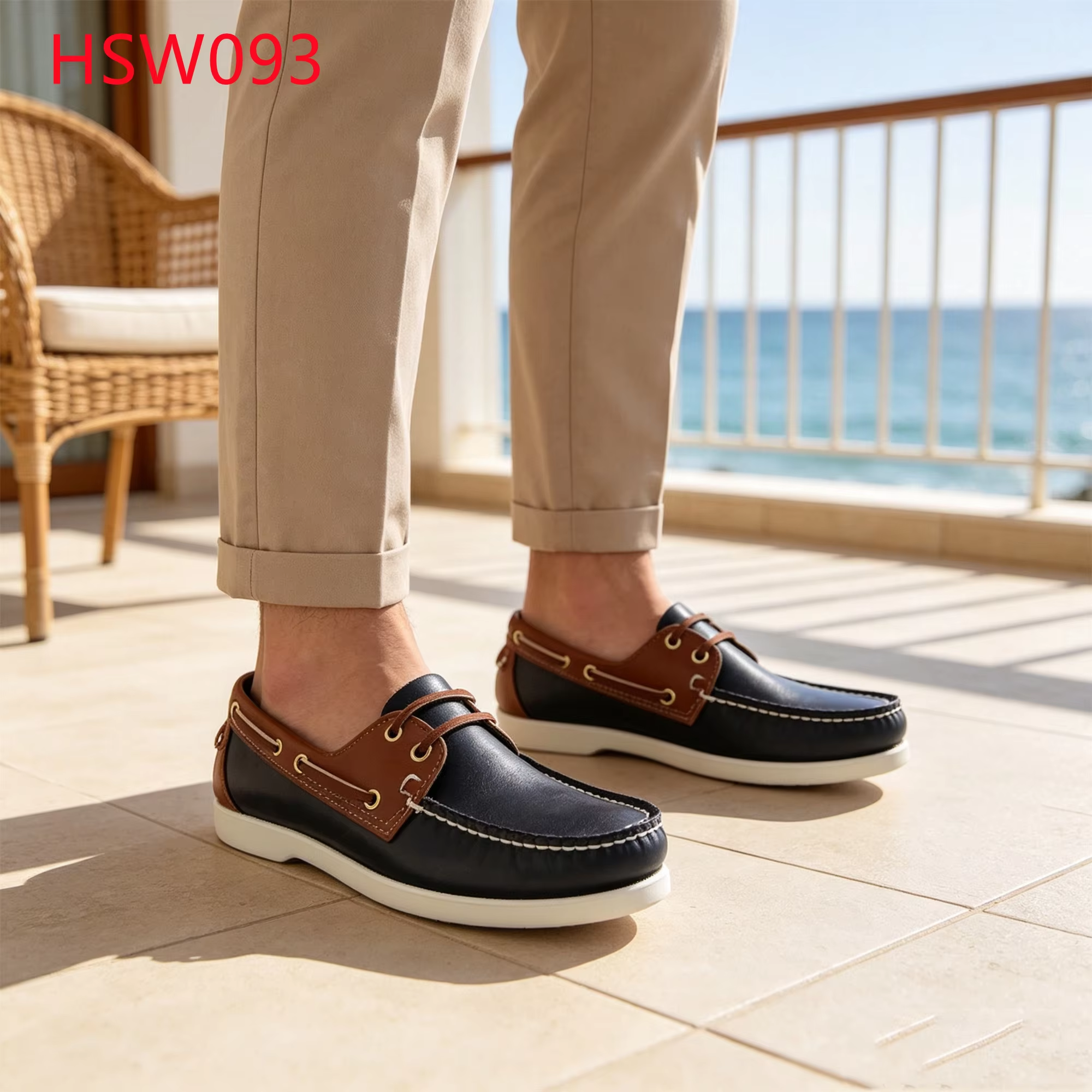 LXG,Beach Walking Midnight Blue&tan Hua Singh Nautical Boat Shoes Stitched Firmly Lace-up Style Men Moccasin Footwear HSW093