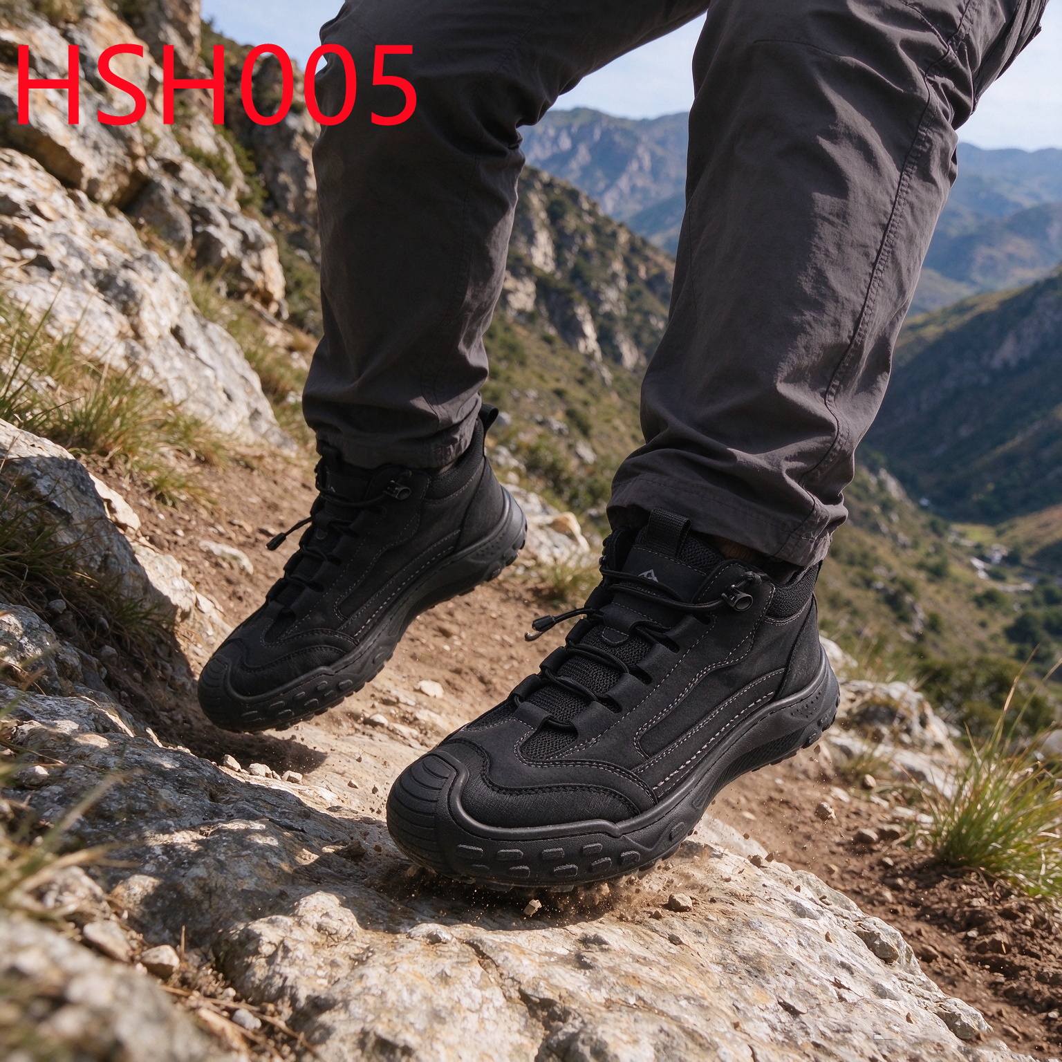 HY,Adventure-ready Anti-kick Toe Khaki/black Color Hua Singh Hiking Boots Ridge Walking Stitching Rubber Sole Alpine Boots HSH005